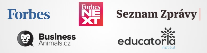 Loga médií: Forbes, Forbes NEXT, Seznam Zprávy, Business Animals, educatoria